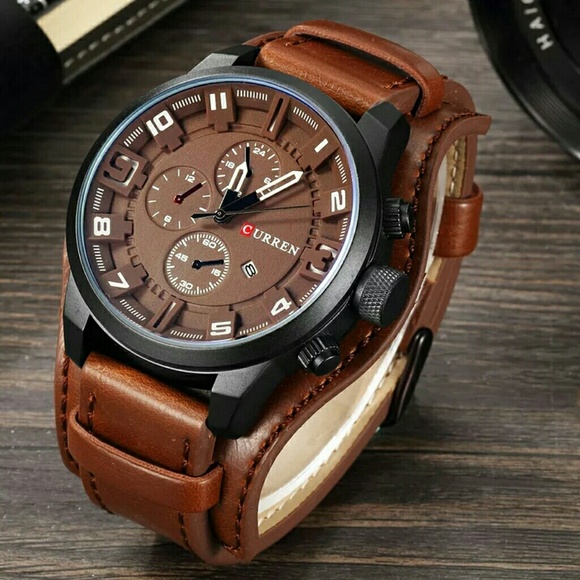 Accessories - Bronw N Men s Sport Waterproof leather Strap Date